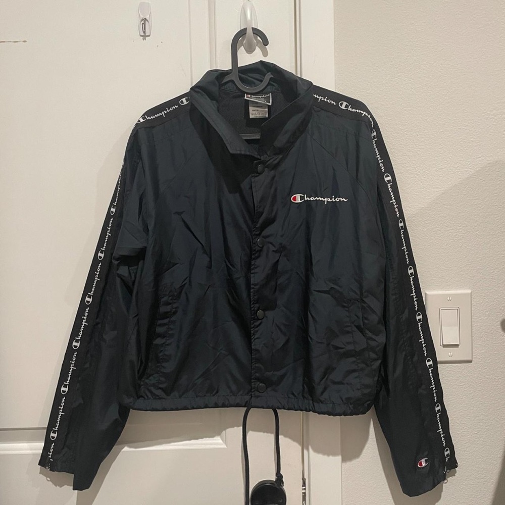 CHAMPION Cropped Coaches Jacket blazer Zipper Tape in Blue/Navy Color
